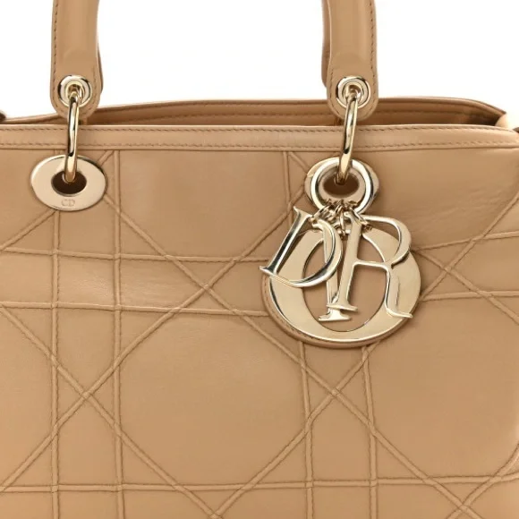 CHRISTIAN DIOR Beige Cannage Quilted Lambskin Leather Granville Polochon Bag - Picture 4 of 16